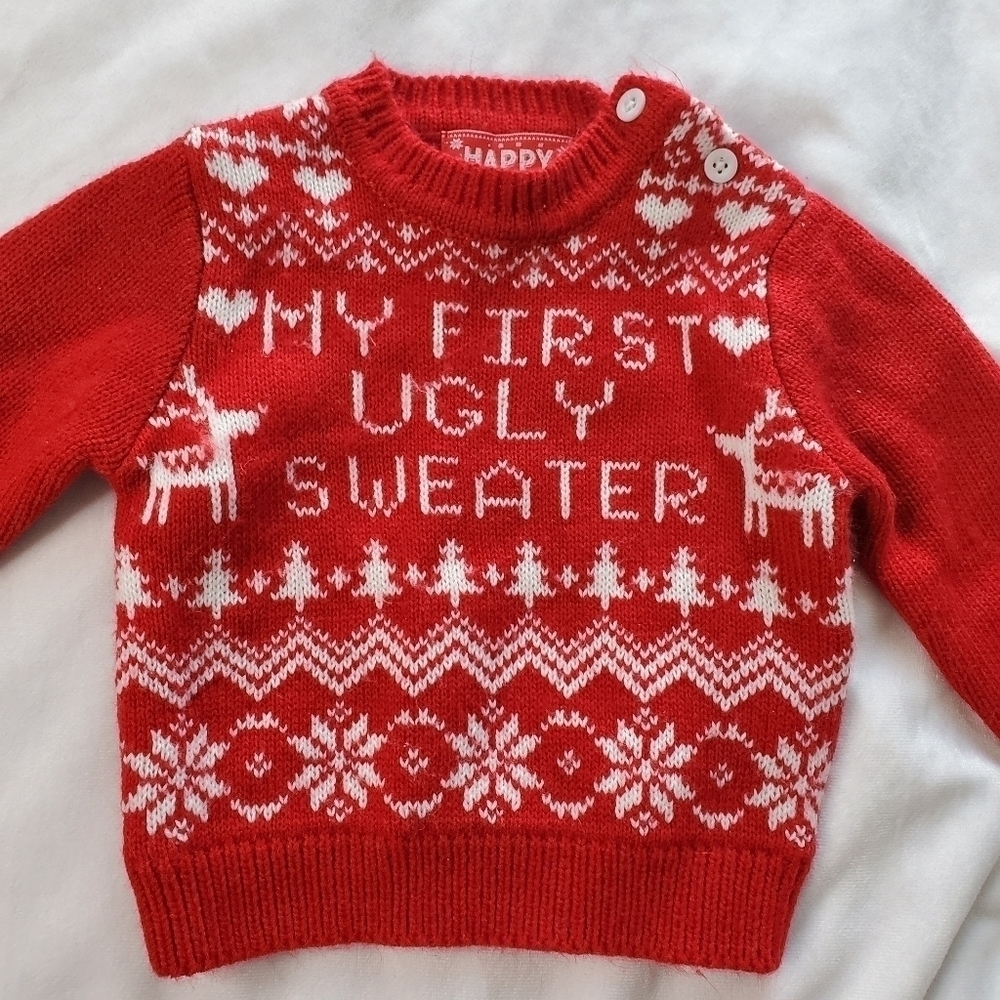 My First Ugly Christmas Holiday Knit Sweater Red 3-6 Months